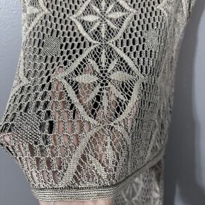 Women's Maxi Dress Set Silver Gold Metallic Whimsigoth Boho Crochet Cardigan S/M